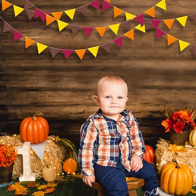 Fall Party Decoration Orange Yellow Brown Burgundy Felt Hanging Triangle Mini - Image 6