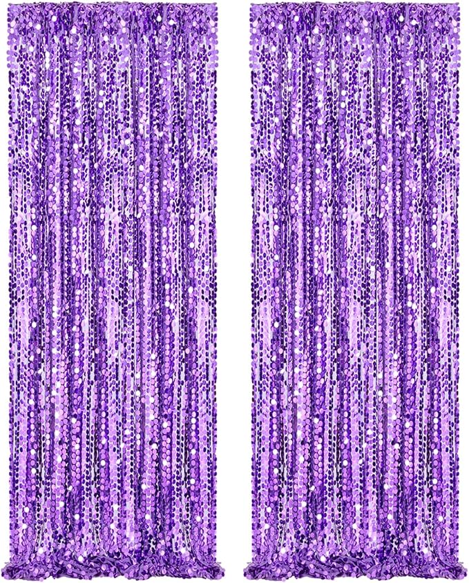 Backdrop Curtains 2 Packs 4x8FT Purple Party Theme Decoration Wedding Sequin by Fanqisi