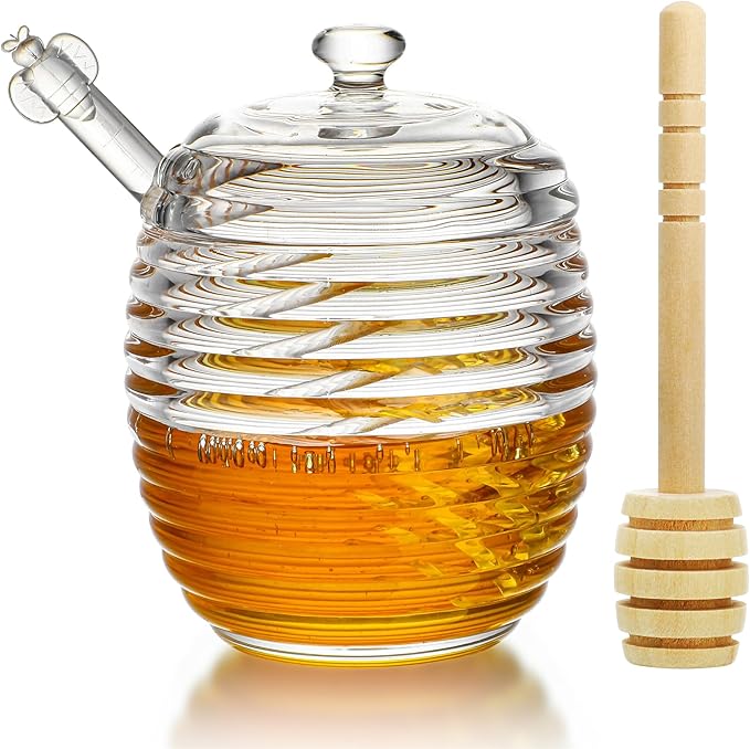 kanpura 9oz Glass Honey Dispenser, Glass Honey Jar by Kanpura