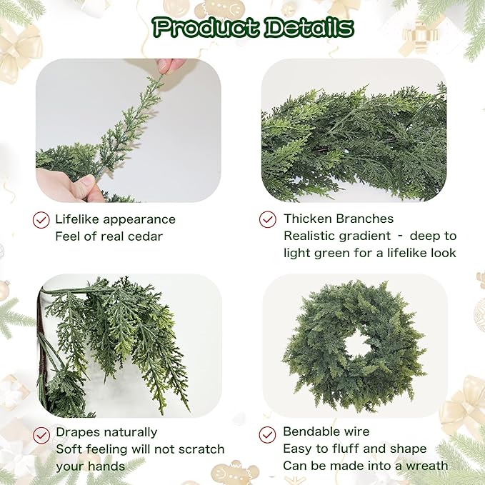 Christmas Cedar Garland Artificial Real Touch Thickness Realistic Greenery Pine - Image 2