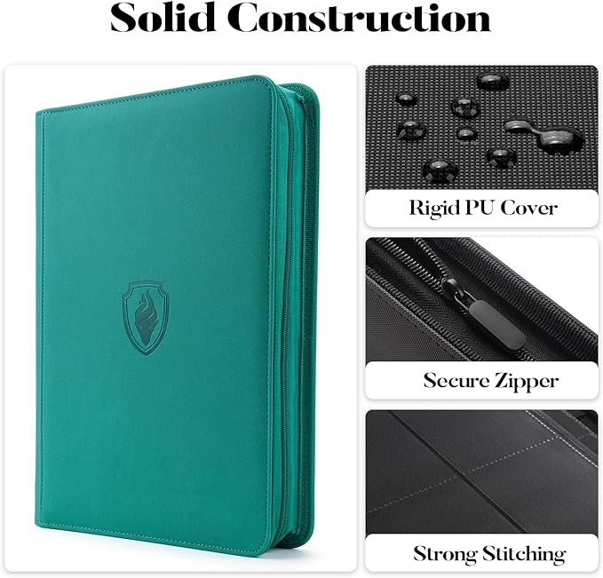 9 Pocket Trading Card Binder -Zipper PU Cover Card Album, Sturdy 360 Loading - Image 2