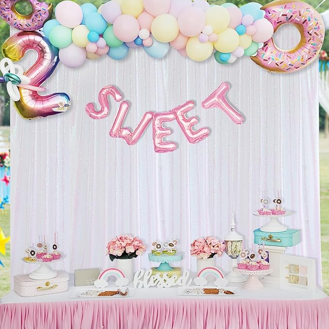 White Iridescent Sequin Backdrop 7ft x 7ft Glitter Photo Booth Black Backdrop - Image 3