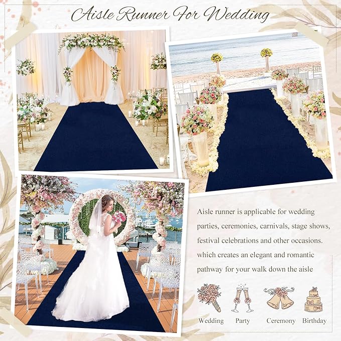 MODFUNS Navy Blue Aisle Runner Wedding Runner Aisle Outdoor 4x20ft Velvet - Image 6