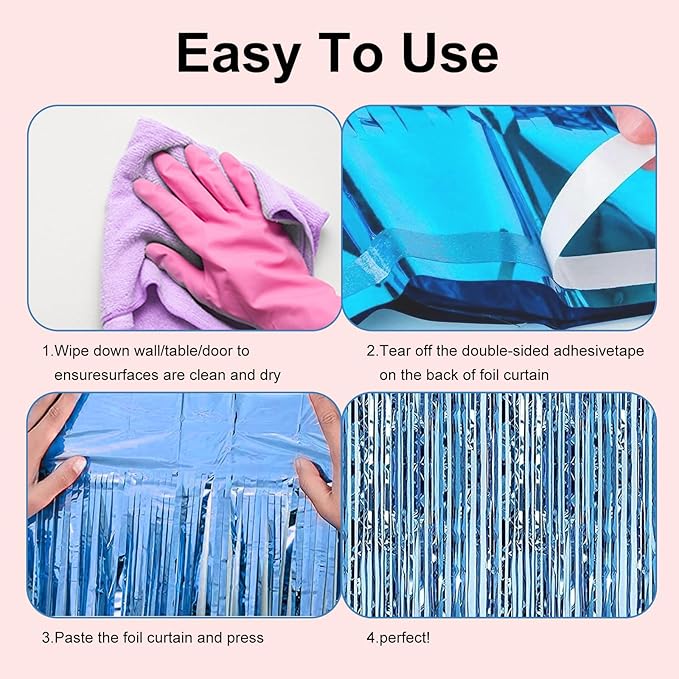 2 Pack 3.28 ft x 6.56 ft Light Blue Tinsel Curtain Party Backdrop - Image 6