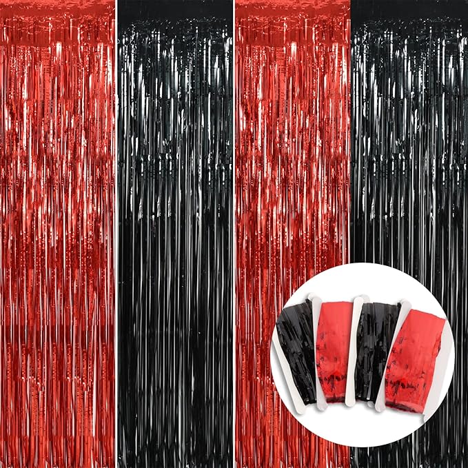 BEISHIDA 4 Pcs Red and Black Door Streamers Foil Curtain Red and Black Party by Beishida