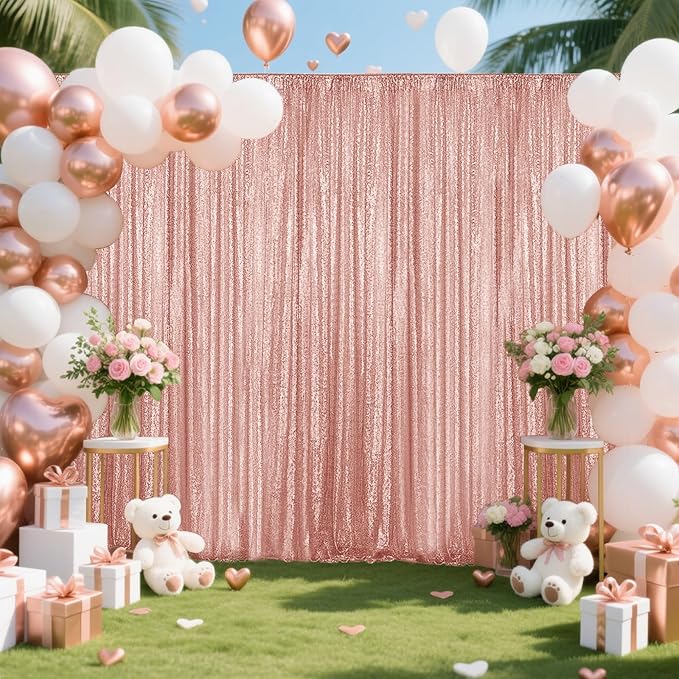 Rose Gold Sequin Backdrop Curtain 2 Pieces 2FTx8FT Glitter Photography Backdrop - Image 3