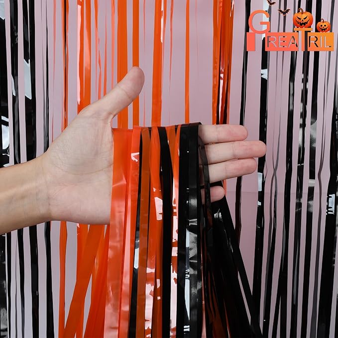 Black Orange Streamers Party Backdrop - Image 4