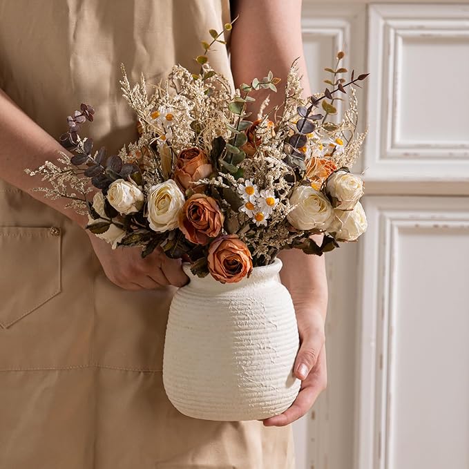 Ceramic Flower Vase, 6“ Small Rustic Farmhouse Vases Home Decor, Short Pottery - Image 3