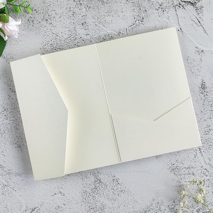 20 PCS Ivory Tri-fold Laser Cut Wedding Invitation Pockets - Image 8