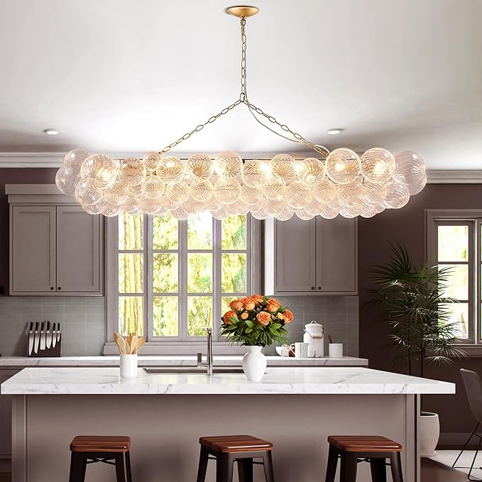 Nordic Bubble Ball Swirled Glass Chandelier, 62 inch Long Rectangular - Image 5