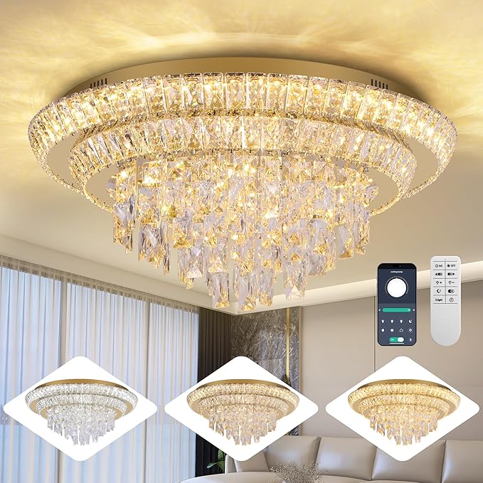 24 inch Crystal Gold Ceiling-Light Flush Mount by REDSTARLIGHTING