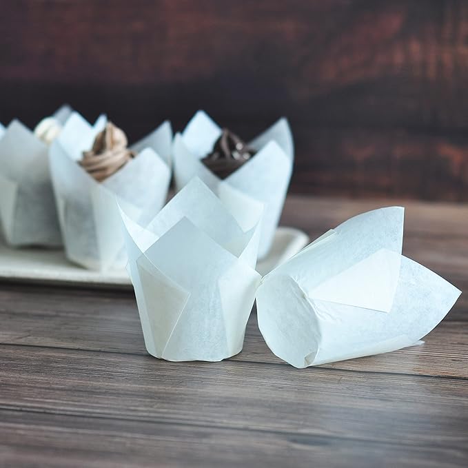 Large size White+Brown Tulip Baking Cups 2-1/4" x 4" Greaseproof paper baking - Image 6