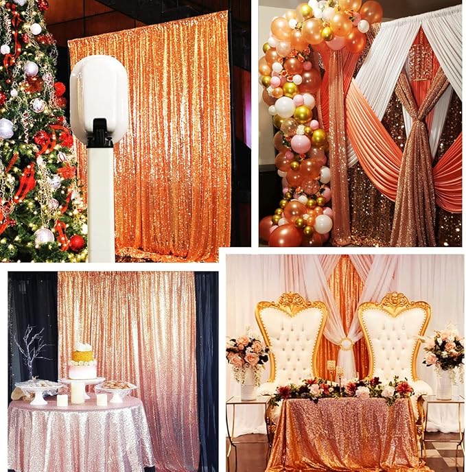 Poise3EHome Rose Gold Sequin Backdrop Curtains, 4 Panels 2FTx8FT Glitter - Image 3