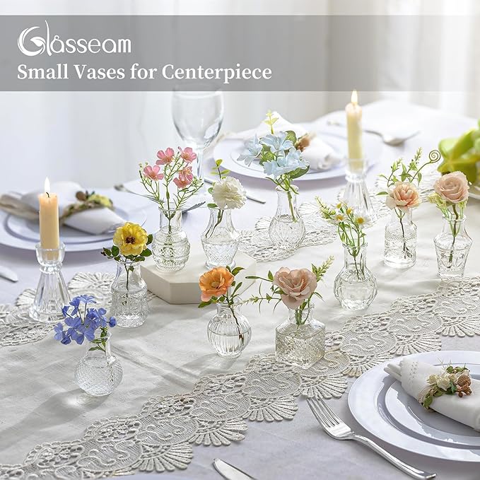 Glasseam Small Bud Vases for Centerpieces: 40PCS Mini Clear Glass Vase Set for - Image 4