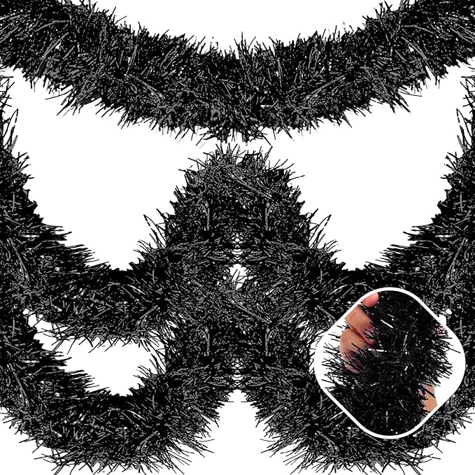 25 Feet Black Christmas Tinsel Garland, Metallic Foil Twist Garland Wall by AIKENLIN