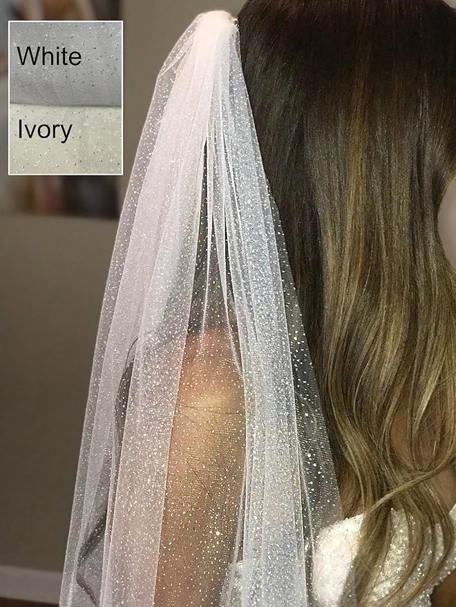 Short Glitter Wedding Bridal Veil - Image 4