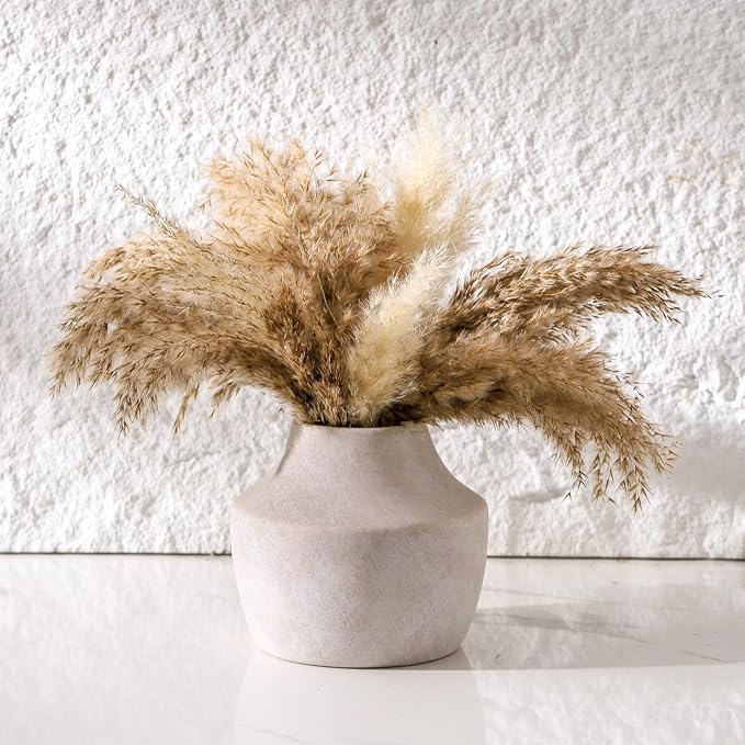 Mitt&Ditt Ceramic Flower Vase, 5.3 inch Off-White Farmhouse Rustic Vase - Image 4