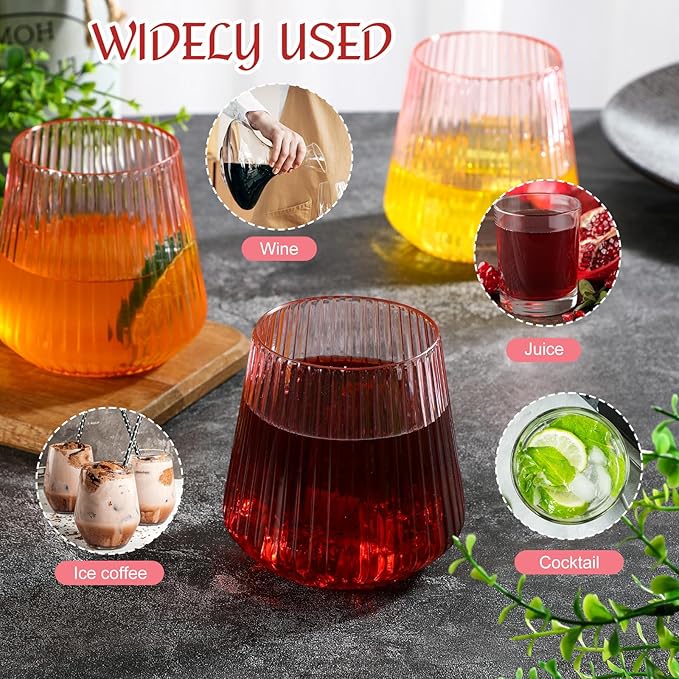 24 Pcs Pink Plastic Wine Glasses Ribbed Disposable Wine Glasses Unbreakable - Image 5