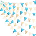 Champagne Gold Sky Blue Beige Decorations Metallic Fabric Triangle Pennant by pinkblume