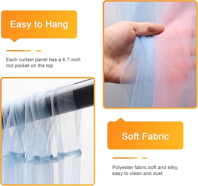 Fomcet Tulle Curtains with Lights String Pink and Blue 10FT X 10FT Sheer - Image 3