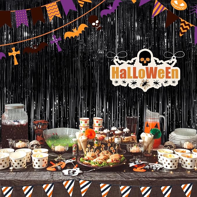 Black Fringe Curtain Party Streamers 4Pack 3.3 x 8.3 Ft Foil Fringe Backdrop - Image 6