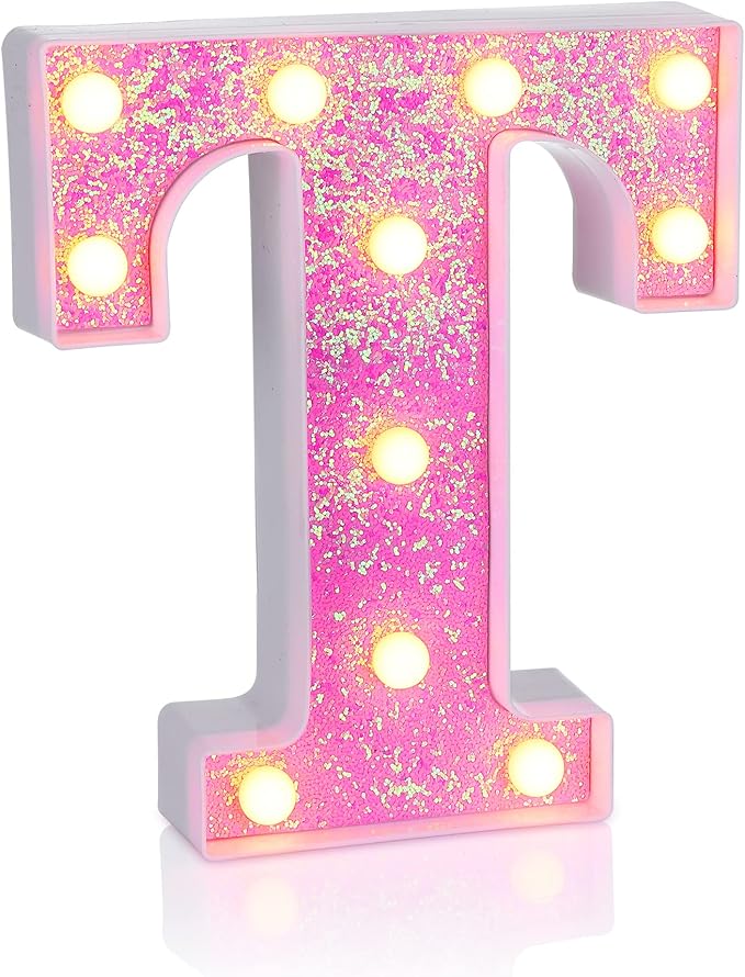 Foaky Pink Light up Letters，Pink Party Decorations, Girls Room Decor, Glitter by Foaky