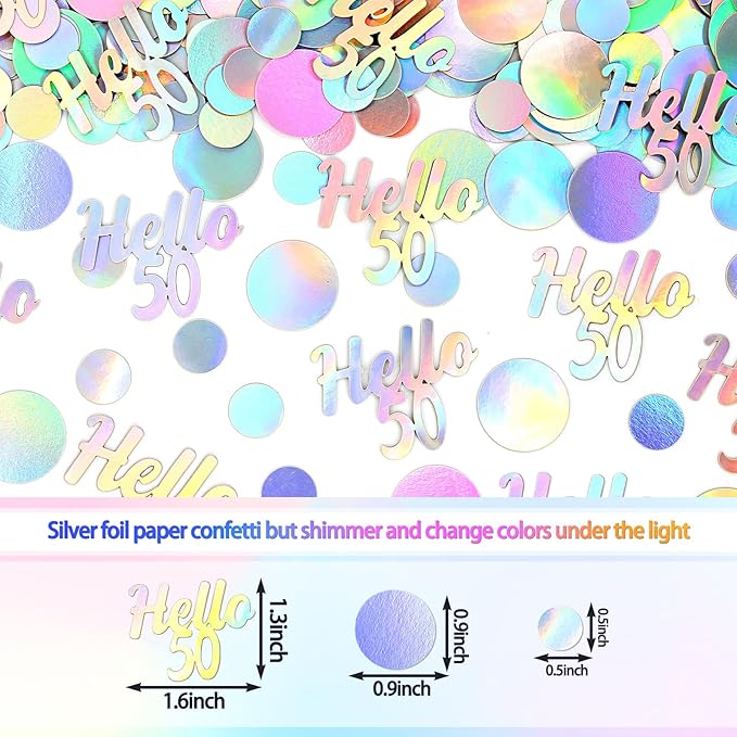 Hello 50 Birthday Confetti for Table Iridescent Circle Happy 50th Birthday - Image 2
