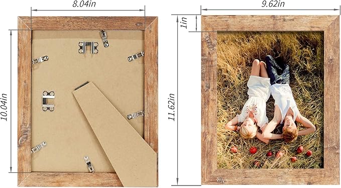 8x10 Picture Frame Set of 4, High Definition Real Glass Rustic Brown Frame - Image 2