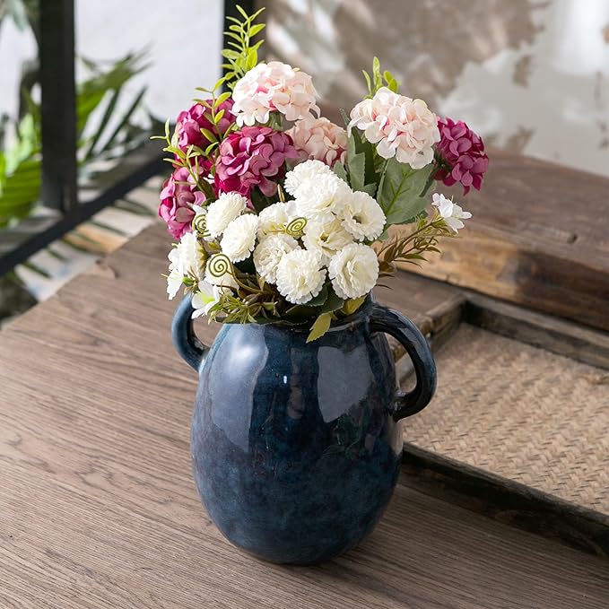 Blue Ceramic Vase with 2 Handles - Image 2