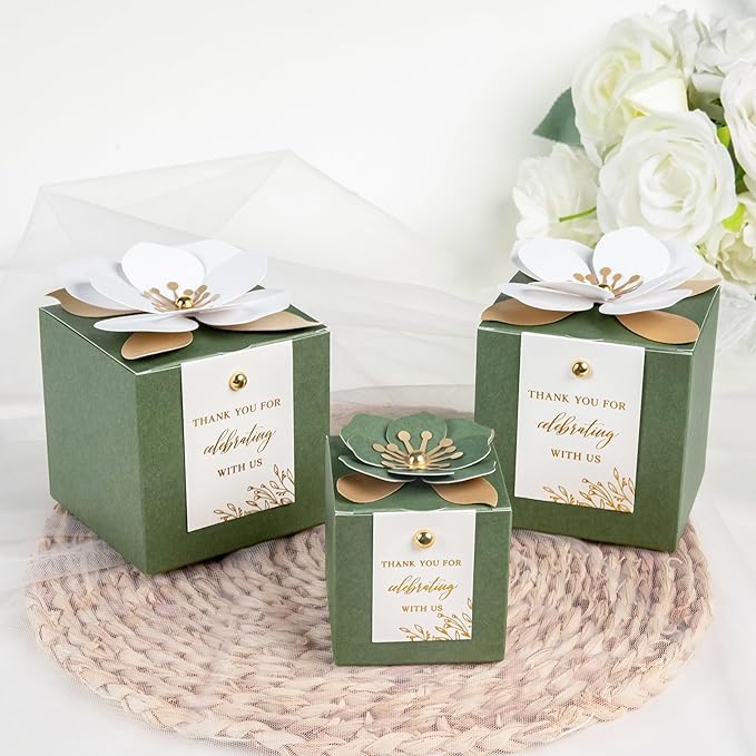 FEIYI 20 PCS Favor Boxes, 3 In 1 Olive Green Candy Boxes - Image 7