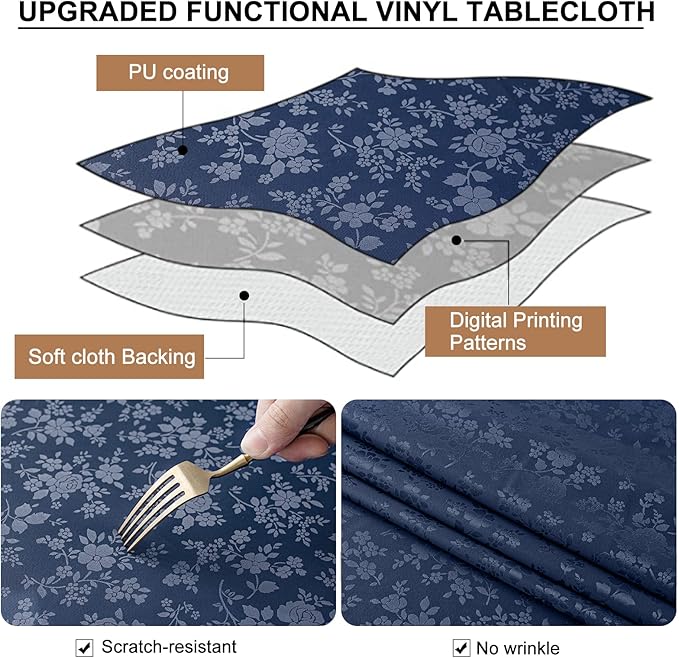Smiry Round Table Cloth, Waterproof Heavy Duty Vinyl Tablecloths, Wipeable - Image 2