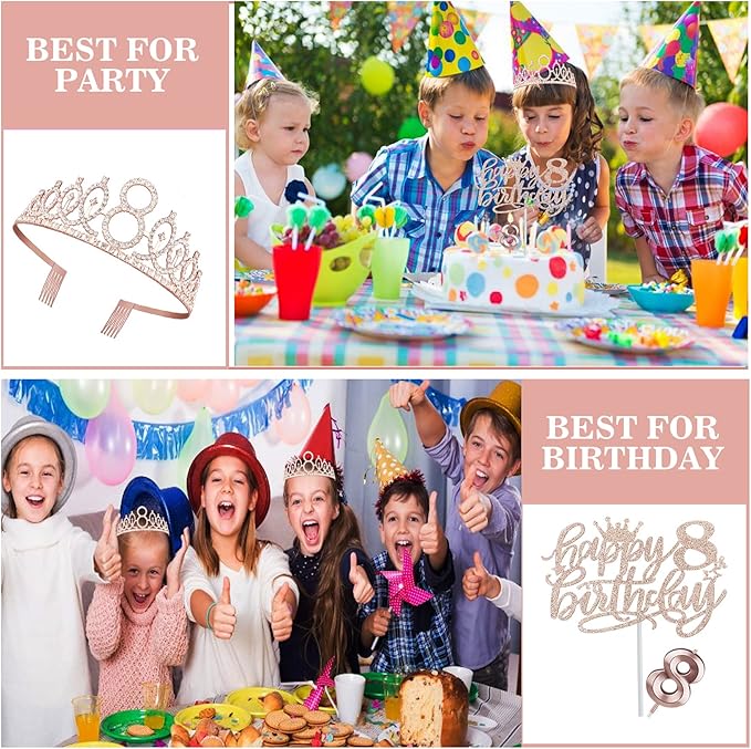 8th Birthday Decorations for Girl Including Sash, Numeral Candle and Cake Topper - Image 7