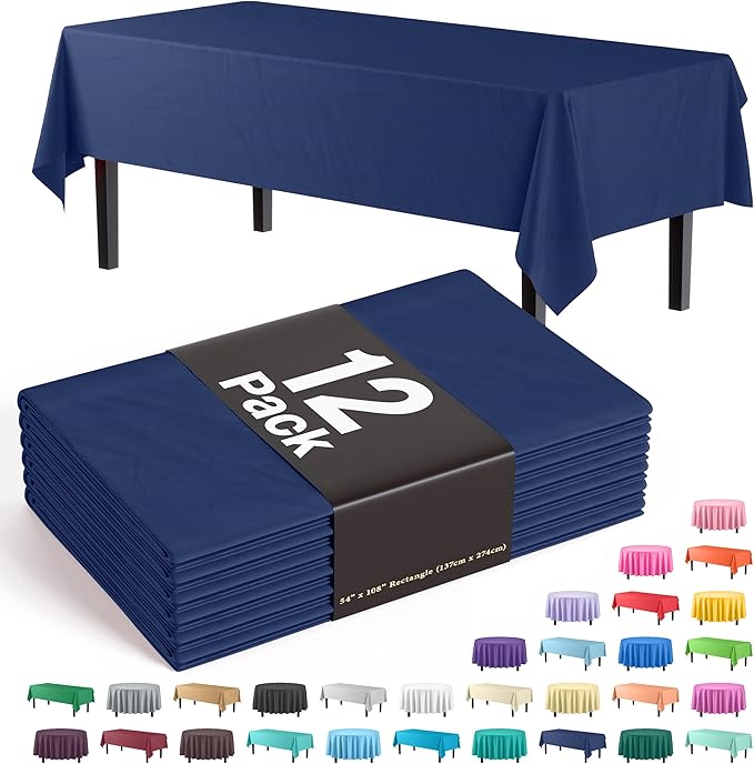 Party Solids 12-Pack Premium Plastic 54in. x 108in. Rectangle Table Cover by Exquisite