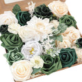 Floroom Olive Green Artificial Flowers Forest Green Fake Roses Peonies Dahlia by Floroom