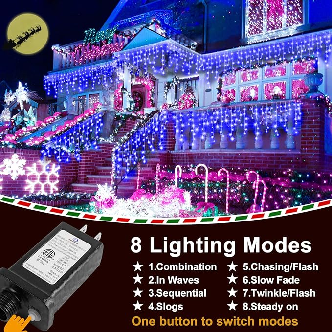 KNONEW 164FT 1600 LED Christmas Lights Outdoor Decoration Blue Timer 8Modes - Image 2