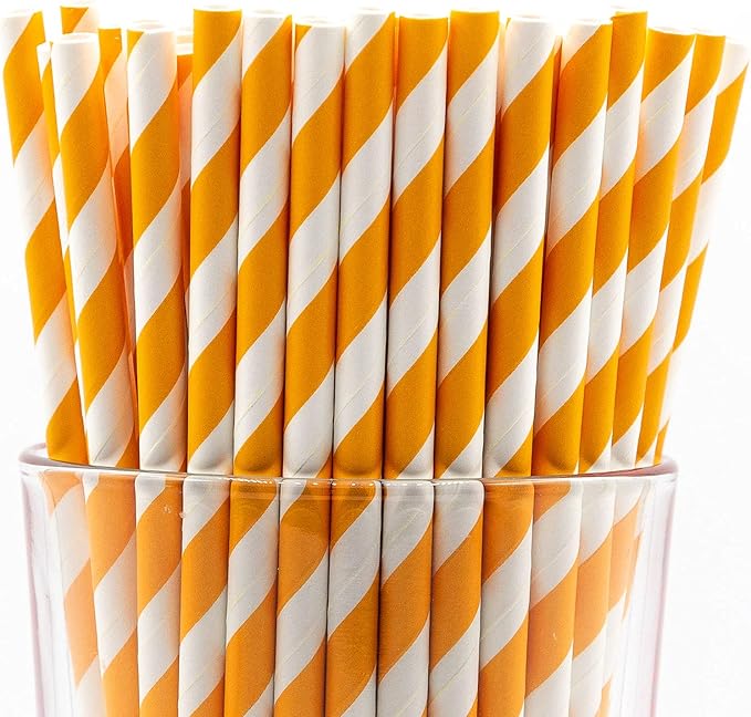 Pack of 900 Orange Swirls Biodegradable 4-Ply Paper Drinking Straws by Stephanie+Imports
