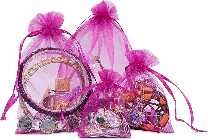 TheDisplayGuys 100-Pack XS 2 x 2 3/4" Hot Pink Sheer Organza Gift Bags - Image 5