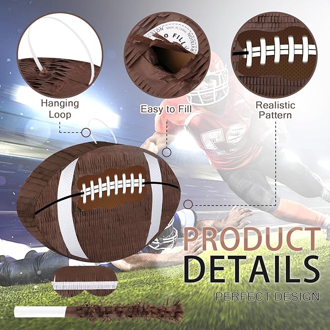 Football Pinata with Pinata Stick & Hanging Football Party Decorations - Image 3