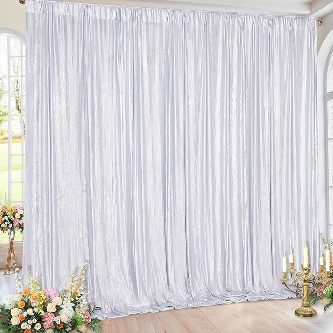 Silver Photo Backdrop 2 Panels 4.8x8FT Long Backdrop Drapes Curatin Glitter by MoKoHouse