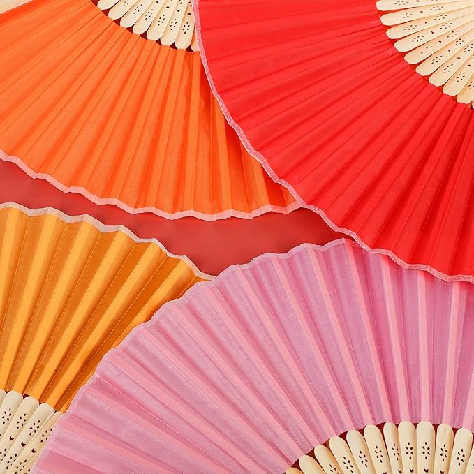 URATOT 36 Pieces Multicolor Folding Fans Silk Bamboo Folding Fans Handheld Fan - Image 5