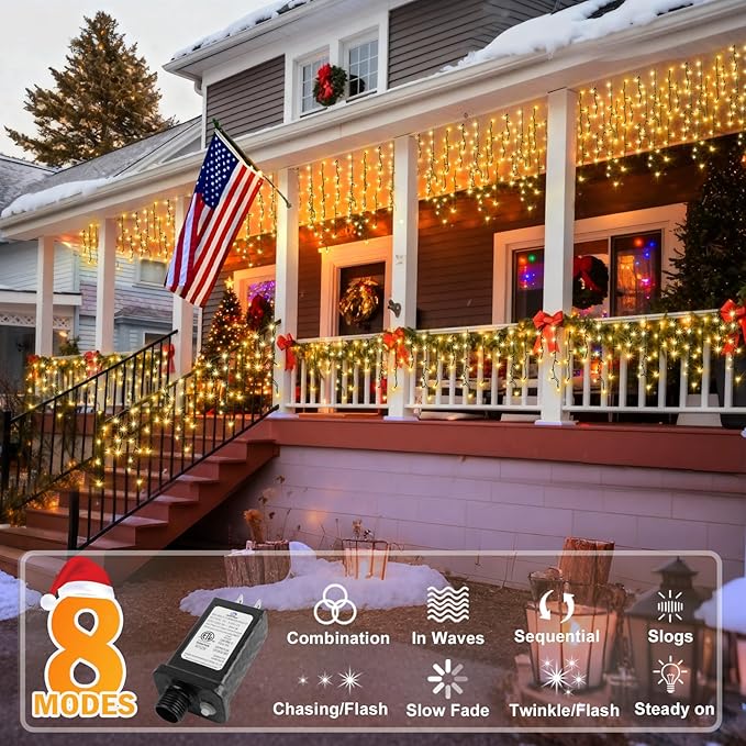 KNONEW 33FT 400 LED Christmas Lights Outdoor Black Wire String Lights - Image 3