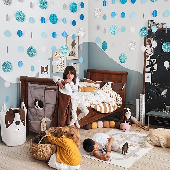 8 Pack Blue Glitter Dot Garland, Hanging Circle Streamers Banner, Backdrop - Image 5