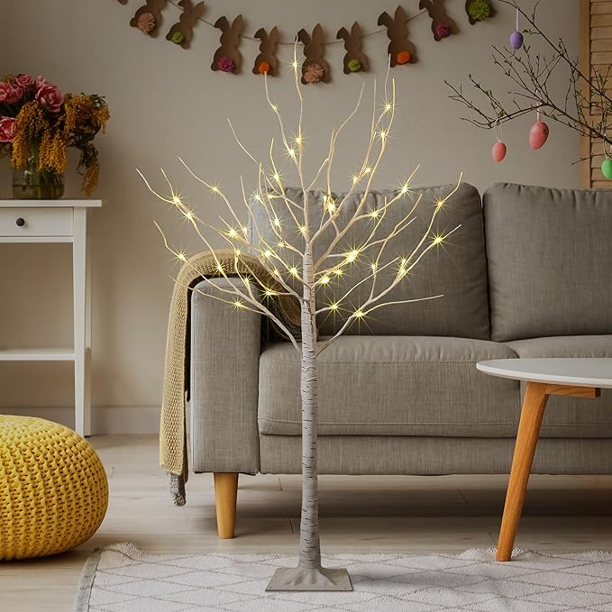 LIGHTSHARE 4 Feet Birch Tree, 48 LED Lights, Warm White, - Image 4