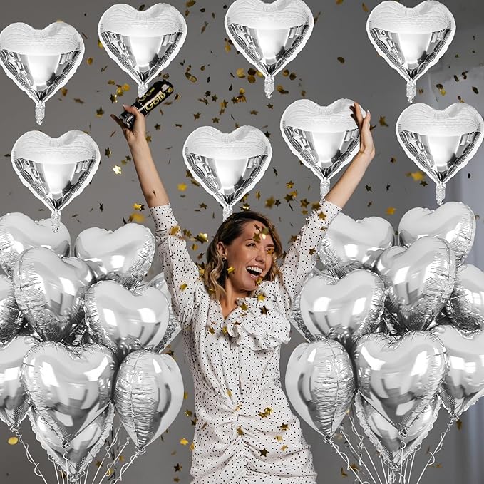 Silver Heart Foil Balloons, Graduation, New Year Party Decor - Image 7