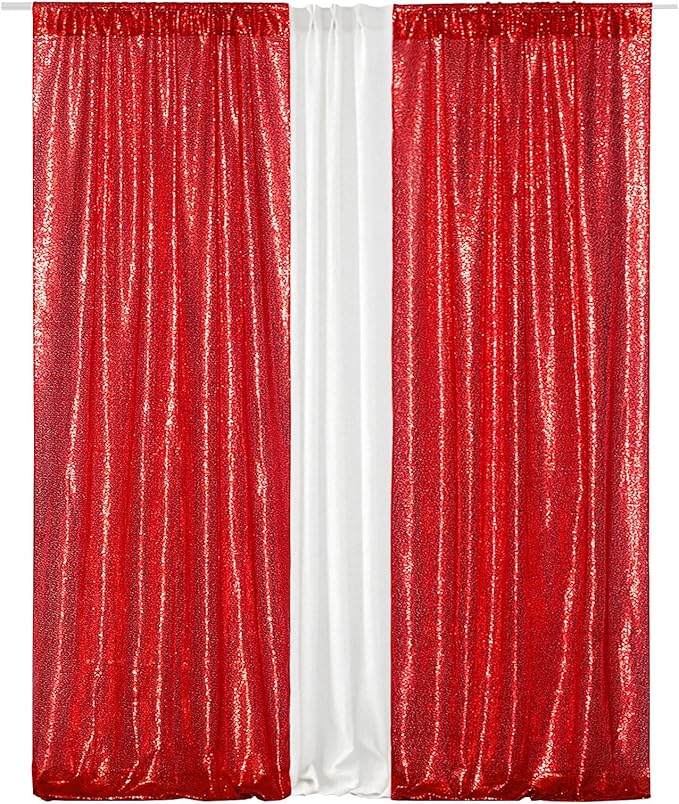 Eternal Beauty Red Sequin Backdrop Curtains, Shimmer Back Drop 4Panels-2FTx8FT - Image 8