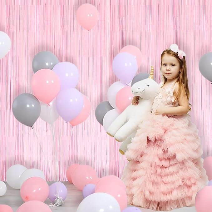 BRAVESHINE Pastel Pink Foil Fringe Curtains Tinsel Backdrop - Image 7