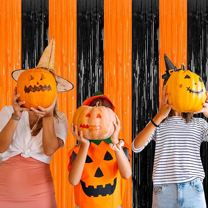 2 Pack Halloween Photo Backdrop, 3.28 FT x 7.05 FT Orange and Black Party - Image 5