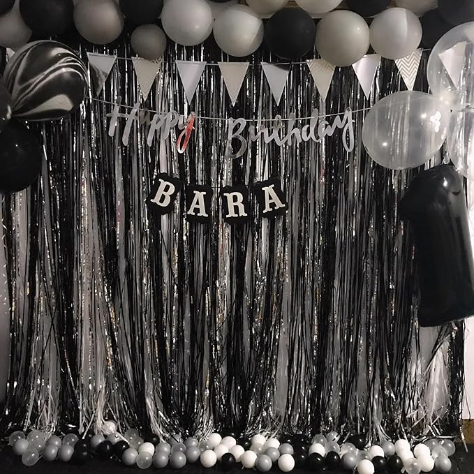 CANREVEL 2 Pack 3.3x8.2 Feet Black Foil Fringe Backdrop Curtains, Tinsel - Image 9