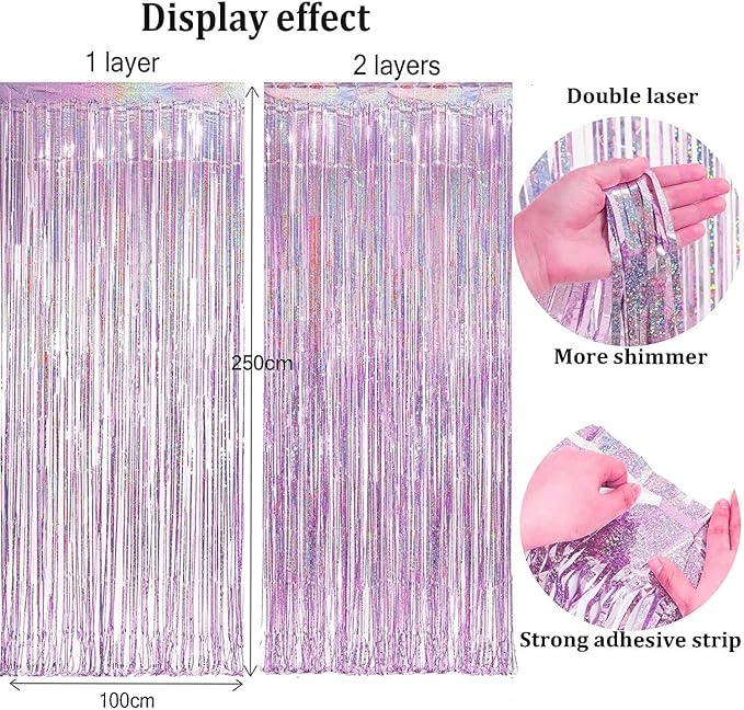 BRAVESHINE Pink Blue Tinsel Foil Fringe Curtains - Image 4