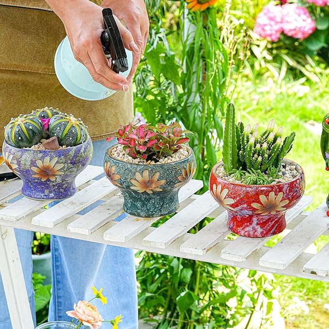 Sungmor Small Succulent Planters Set of 3, Beautiful Hand Crafted Ceramic Plant - Image 4